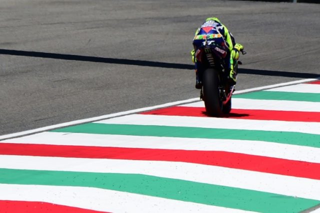 Italy's Valentino Rossi on May 21, 2016 rides his Yamaha during qualifications for the Ita