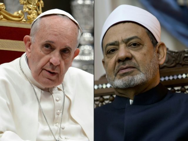 Pope Francis (left) is to receive the spiritual leader of the world's Sunni Muslims, Sheik