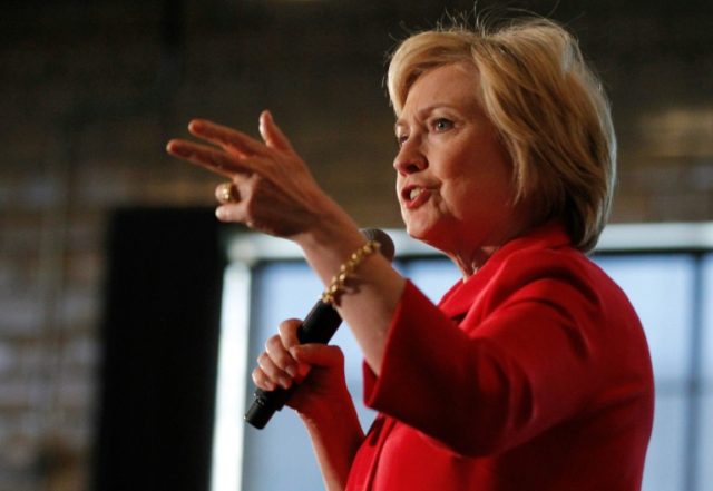 Democratic presidential candidate Hillary Clinton addresses the crowd on May 16, 2016, in