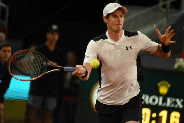 Andy Murray in action against Tomas Berdych at the Madrid Masters on May 6, 2016