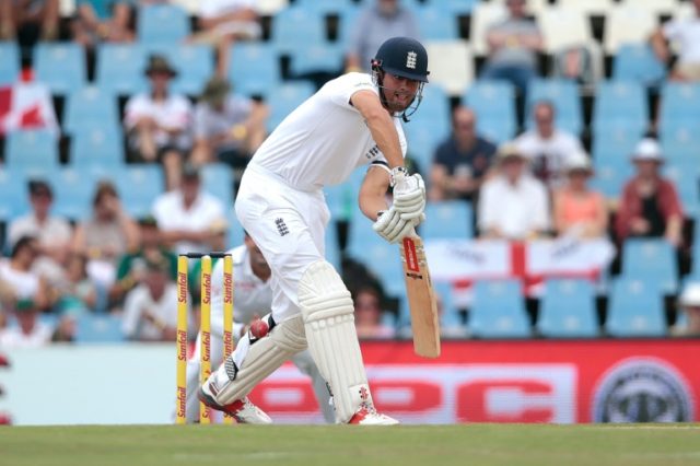England's batsman and Captain Alastair Cook plays a shot during day 3 of the fourth Test m