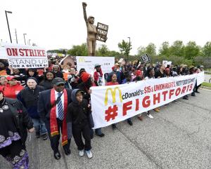 McDonald's headquarters shut as protesters demand $15 an hour