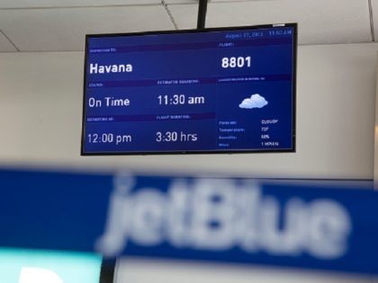 A direct flight to Havana, Cuba, is listed on a screen in JetBlue Airways Corp.'s Ter