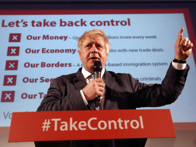 Boris Johnson MP talks to supporters during a Vote Leave rally on June 4 Getty