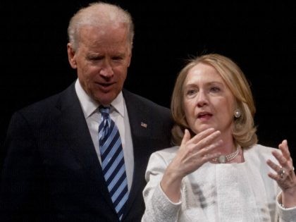 Secretary of State Hillary Clinton and Vice President Joe Biden speak at the end of the Vi
