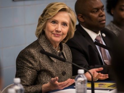 Former Secretary of State Hillary Clinton attends a round table conversation and press con