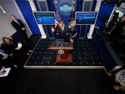 President Barack Obama delivers remarks on the U.S economy from the briefing room of the W