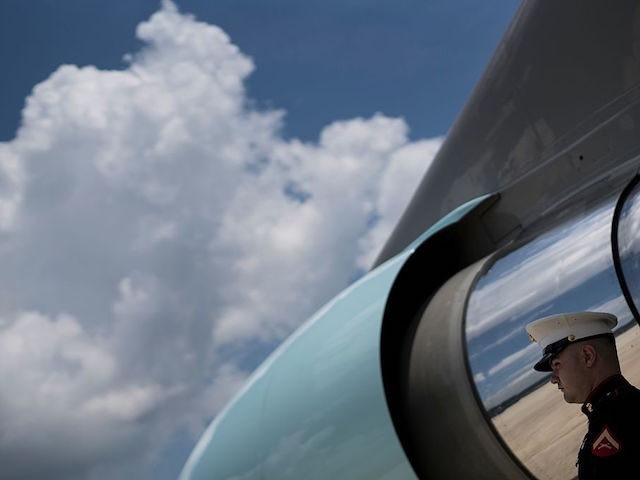 A Marine waits to great US President Barack Obama at Air Force One at Andrews Air Force Ba
