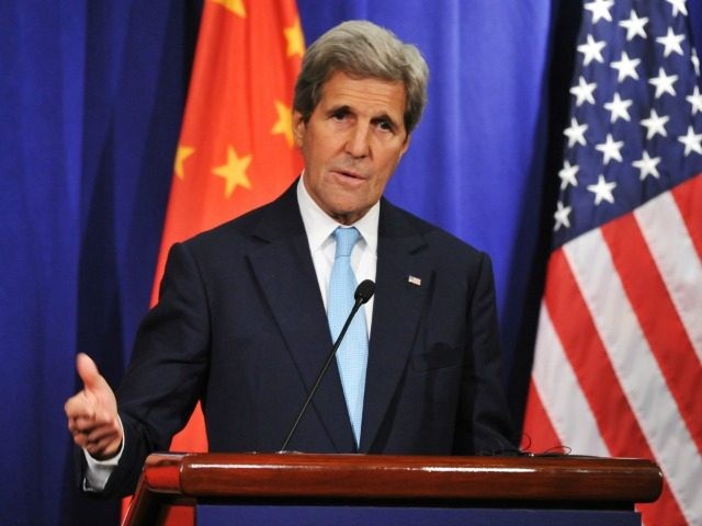 Secretary of State John Kerry delivers a speech on a press conference during the Eighth Round of US - China Strategic and Economic Dialogues & the Seventh Round of US - China High-Level Consultation on People-to-People Exchange on June 7, 2016 in Beijing, China.