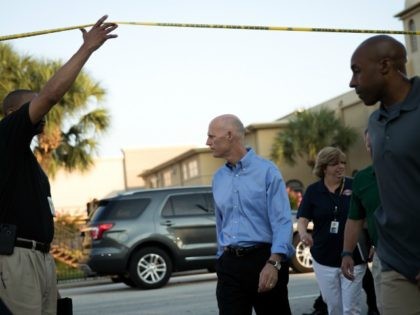 : Florida Governor Rick Scott arrives for a press conference on South Orange Avenue down the street from Pulse Nightclub, June 13, 2016 in Orlando, Florida.