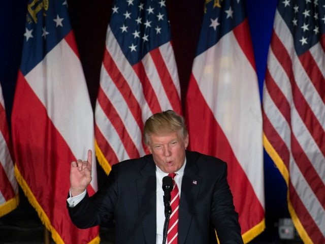 Republican presidential candidate Donald Trump speaks during a campaign rally at The Fox T