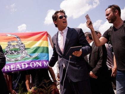 ORLANDO, FL - JUNE 15: Milo Yiannopoulos, a conservative columnist and internet personality, holds a press conference down the street from the Pulse Nightclub, June 15, 2016 in Orlando, Florida. Yiannopoulos was briefly banned from Twitter on Wednesday. The shooting at Pulse Nightclub, which killed 49 people and injured 53, …