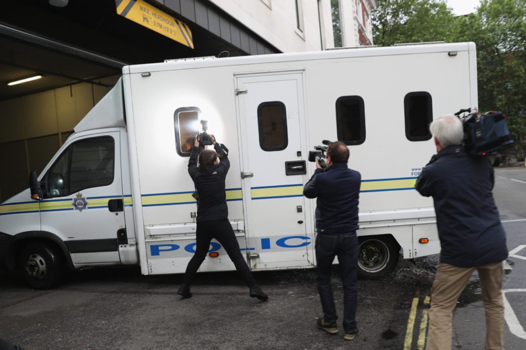 LONDON, ENGLAND - JUNE 18: A Police van believed to be carrying Thomas Mair arrives under Police escort to Westminster Magistrates Court on June 18, 2016 in London, United Kingdom. Thomas Mair was charged with the murder of the Labour MP Jo Cox in the early hours of today. The Labour MP for Batley and Spen was about to hold her weekly constituency surgery in Birstall Library last Thursday (June 16, 2016) when she was shot and stabbed in the street and later died of her injuries. 