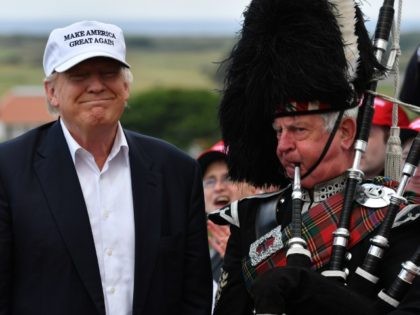 AYR, SCOTLAND - JUNE 24: Presumptive Republican nominee for US president Donald Trump spe