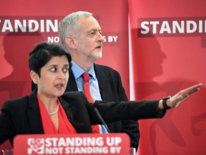 LONDON, ENGLAND - JUNE 30: Labour Party Leader Jeremy Corbyn and Shami Chakrabarti attend the Anti Semitism inquiry findings at Savoy Place, on June 30, 2016 in London England.The Labour leader said there was no acceptable form of racism as he was speaking after the launch of a report by …