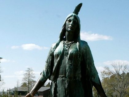 A statue of Pocahontas located on the grounds of historic Jamestowne on the banks of the J