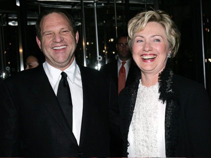 NEW YORK - OCTOBER 25: Senator Hillary Clinton and Miramax boss Harvey Weinstein arrive at the Brooklyn Museum for the premiere of Miramax Films 'Finding Neverland' October 25, 2004 in New York City. (Photo by Evan Agostini/Getty Images)