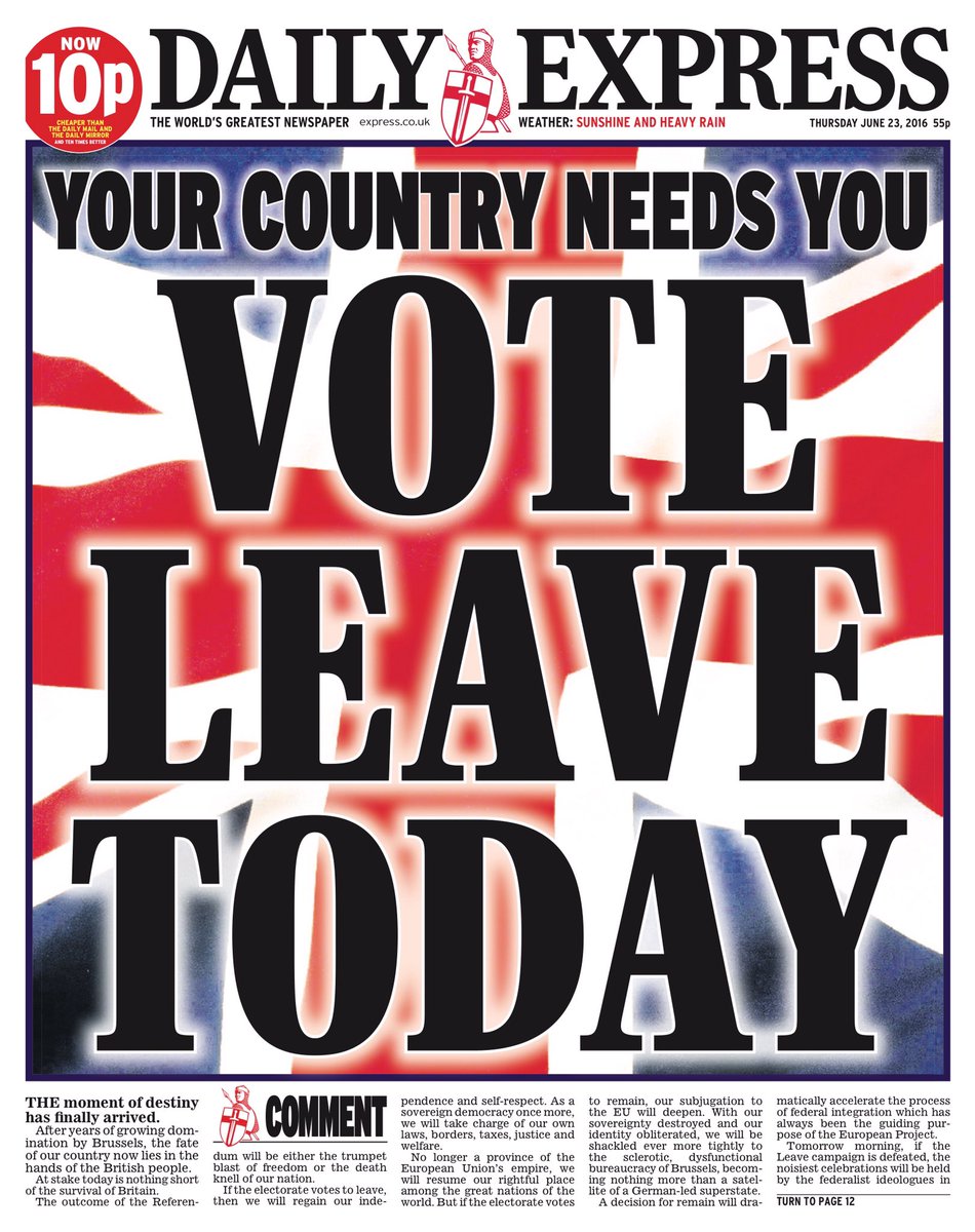 Britain's Newspaper Front Pages Show Positive Brexit, Scaremongering Remain