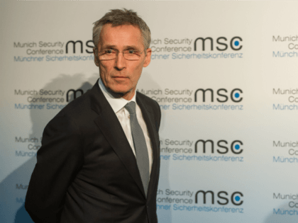 Jens Stoltenberg, Secretary General of NATO, arrives for a press statement at the 2016 Munich Security Conference at the Bayerischer Hof hotel on February 12, 2016 in Munich, Germany.
