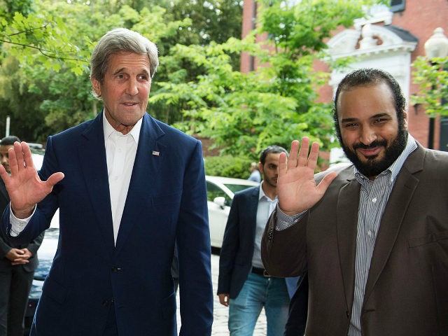 UNITED STATES, Washington : US Secretary of State John Kerry (L) greets Saudi Deputy Crown