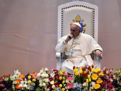Pope Francis attends a meeting with the world of labour at the Bachilleres College in Ciudad Juarez, Mexico on February 17, 2016.