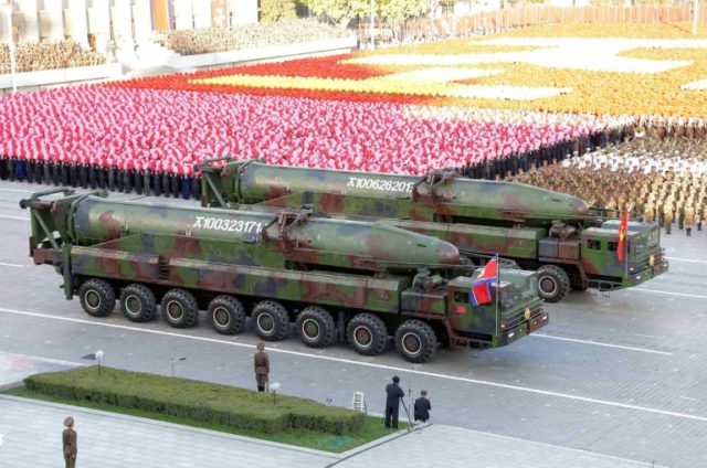 North Korean missiles roll through Pyongyang's Kim Il-Sung Square in 2015