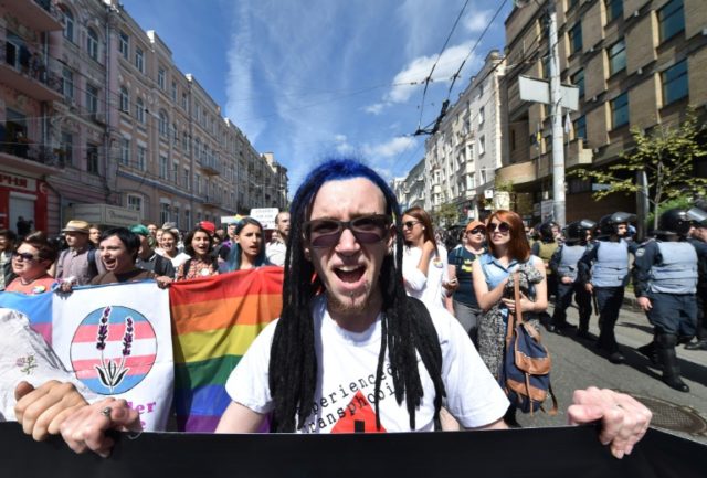 The Gay Pride parade on June 12, 2016 in Kiev brought out more than 700 activists through