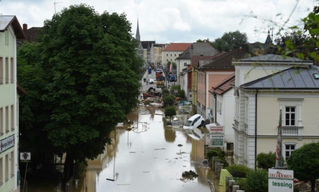 A flooded area in Simbach am Inn, southern Germany, on June 2, 2016