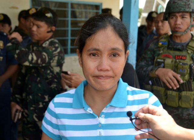 Marites Flor, seen after she was released by Abu Sayyaf Islamic militants in Jolo, on the