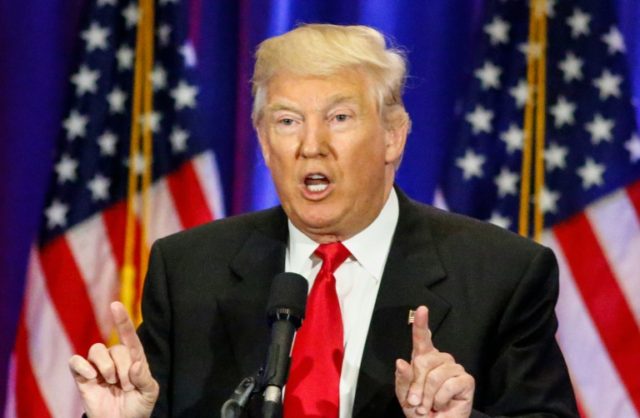 Presumptive Republican presidential nominee Donald Trump speaks at the Trump Soho Hotel in