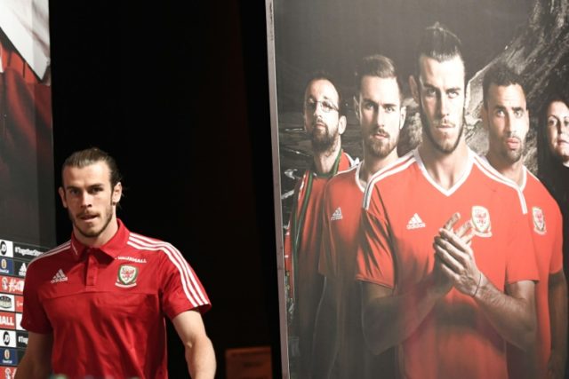 Wales' forward Gareth Bale arrives for a press conference in Dinard, Western France, on Ju