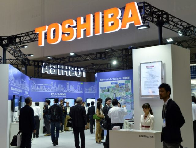 The Toshiba booth at an electronicss exhibition in Yokahama