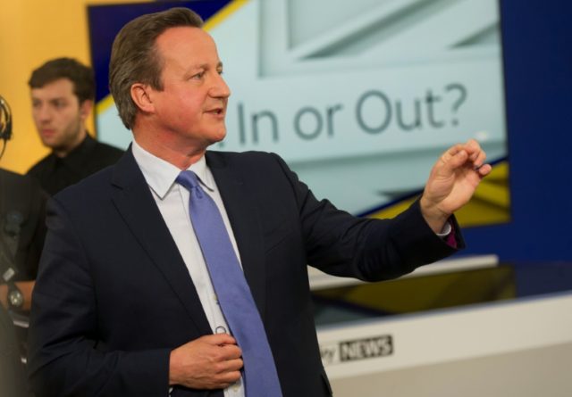 A handout picture released by Sky News shows British Prime Minister David Cameron speaking