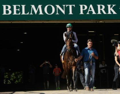 Jockey Kent Desormeaux rides Exaggerator onto the track for a training session ahead of the 148th running of the Belmont Stakes, at Belmont Park in Elmont, New York, on June 6, 2016
