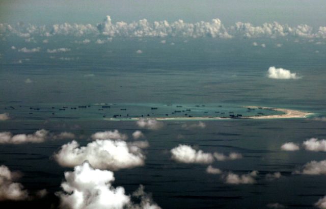 Alleged on-going reclamation by China on Mischief Reef in the Spratly group of islands in the South China Sea