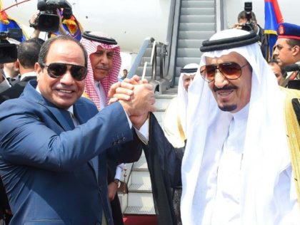 Egyptian President Abdel Fattah al-Sisi (left) sparked protests when he handed over two islands to Riyadh after trade talks with Saudi King Salman in April 2016