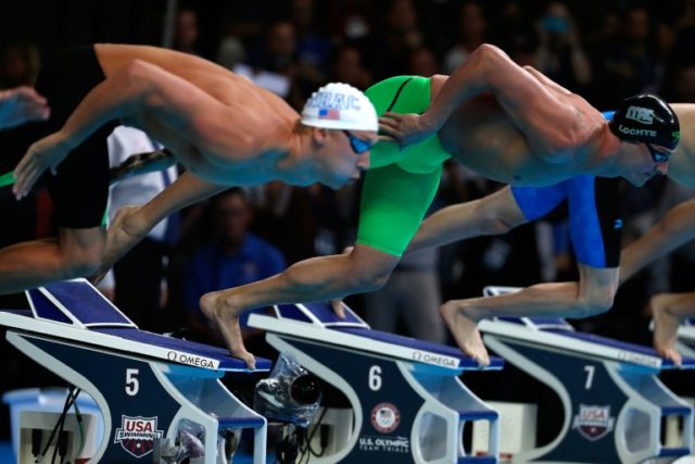 Chase Kalisz and Ryan Lochte dive in to compete in the final heat of the men's 400m Indivi