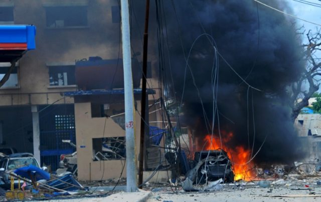 Scene of a car bomb attack claimed by Al-Qaeda-affiliated Shabaab militants on the Naasa H