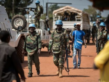 Soldiers from MINUSCA (UN Mission in the Central African Republic) patrol in Bangui on December 10, 2015