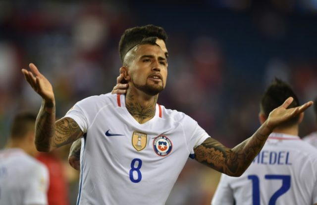 Chile's Arturo Vidal (pictured) struck from the spot in the 10th minute of time added on a