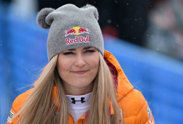 US skier Lindsey Vonn during the women's downhill race at the FIS Alpine Skiing World Cup