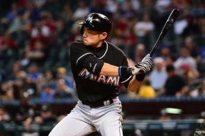 Ichiro Suzuki of the Miami Marlins stands just one hit behind Pete Rose's major-league record of 4,256 hits