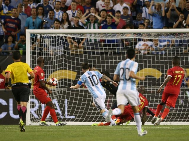 Argentina's Lionel Messi (C) wasted no time in stamping his genius on the Copa America Cen