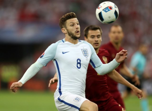 England midfielder Adam Lallana in action in the Euro 2016 group B match against Russia in