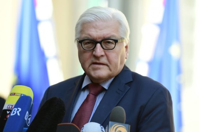 Germany's Foreign Minister Frank-Walter Steinmeier addresses journalists before welcoming