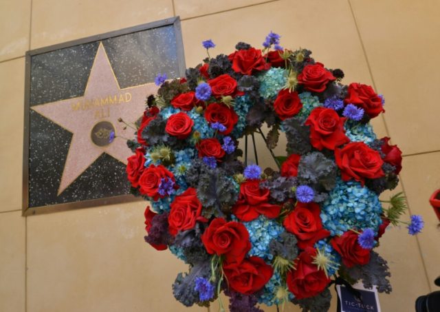 A makeshift memorial for boxing great Muhammad Ali is seen at Ali's star on the Hollywood