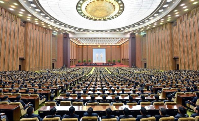 The North Korean Supreme People's Assembly meets at the Mansudae Assembly Hall in Pyongyan