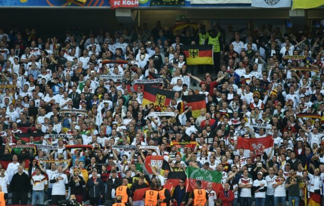 Germany supporters cheer for their team ahead of the Euro 2016 group C football match betw