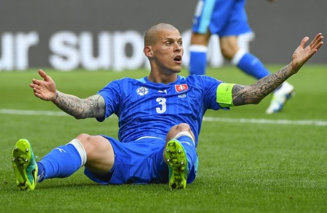 Slovakia's defender Martin Skrtel reacts during the Euro 2016 group B football match betwe