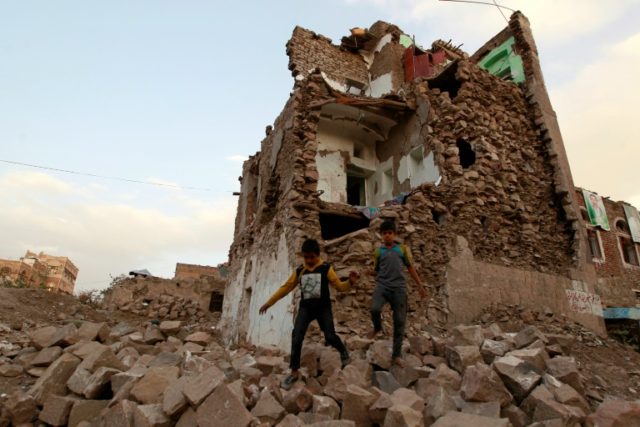 A building in Sanaa after it was damaged by air strikes